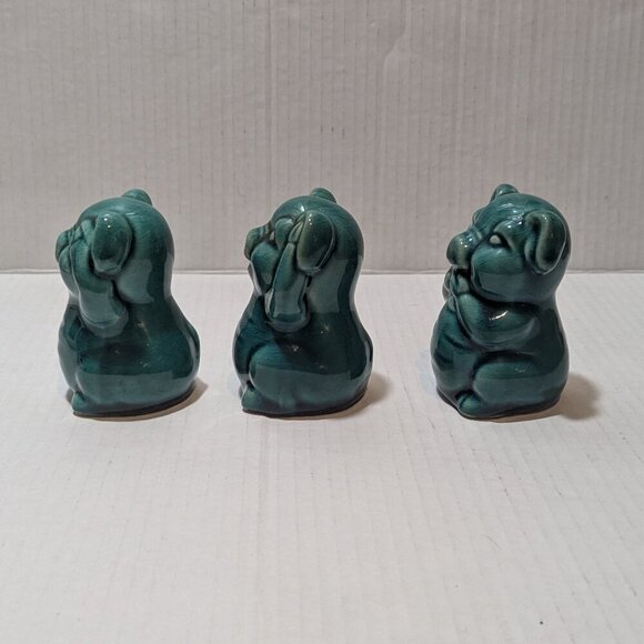 Vintage Ceramic Pig Figurines See No Evil Green - Picture 3 of 7